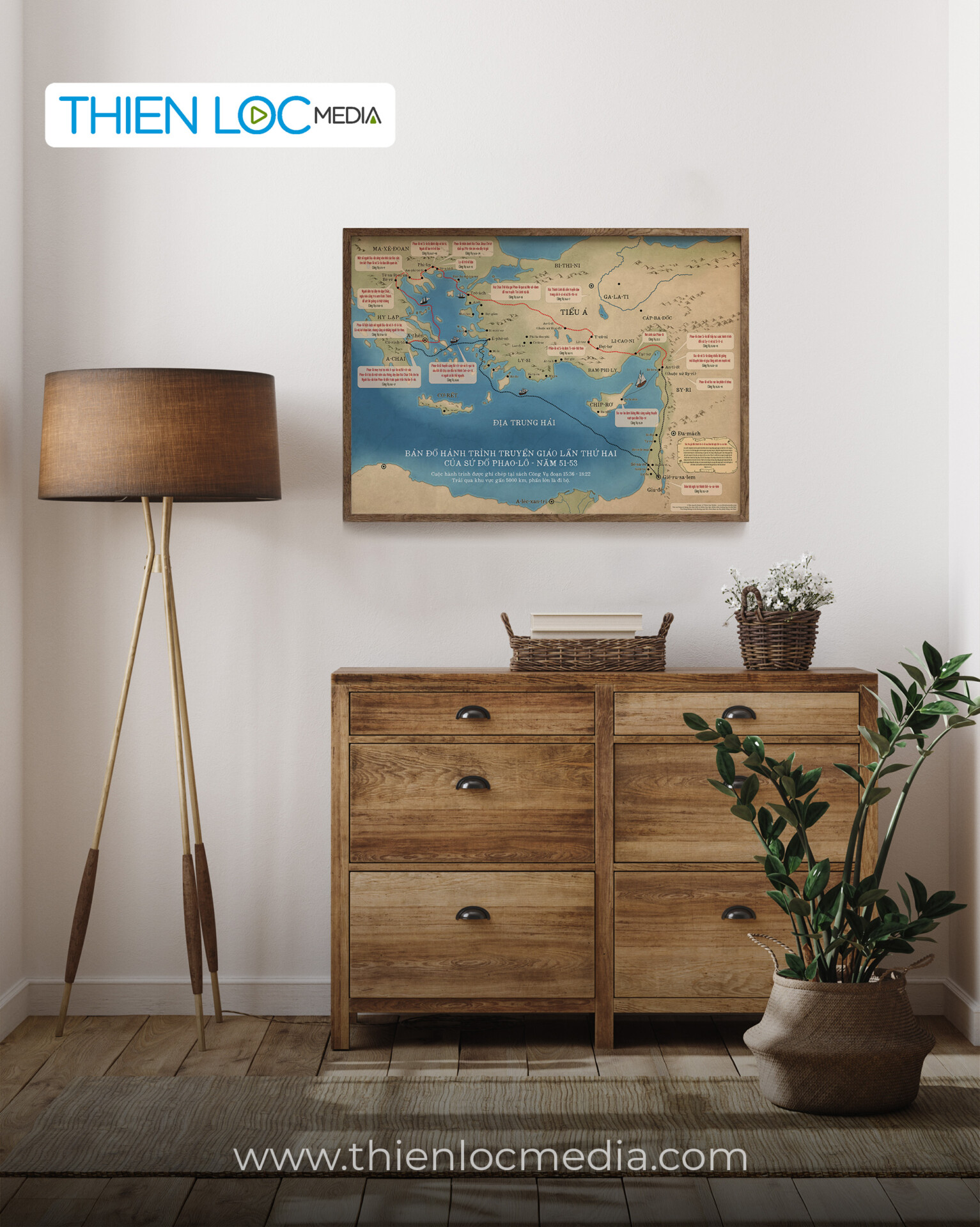 Bản đồ hành trình truyền giáo lần 2 của sứ đồ Phao-lô (In Canvas) - Ảnh 3